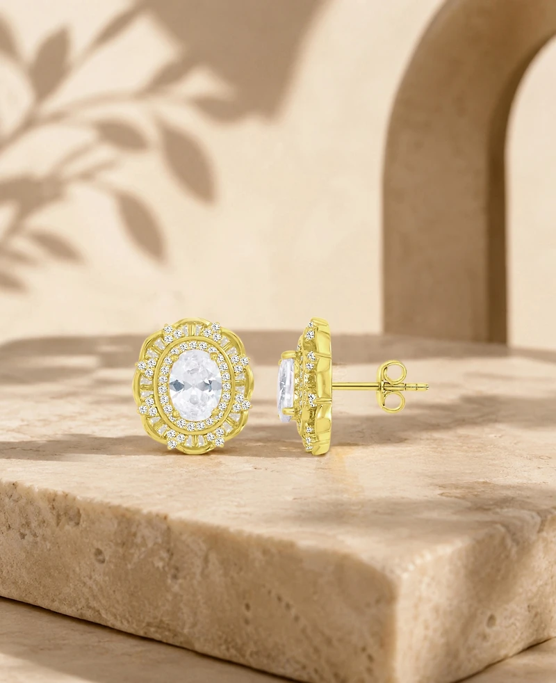 Macy's 14k Gold-Plated Classic Oval Halo Earrings