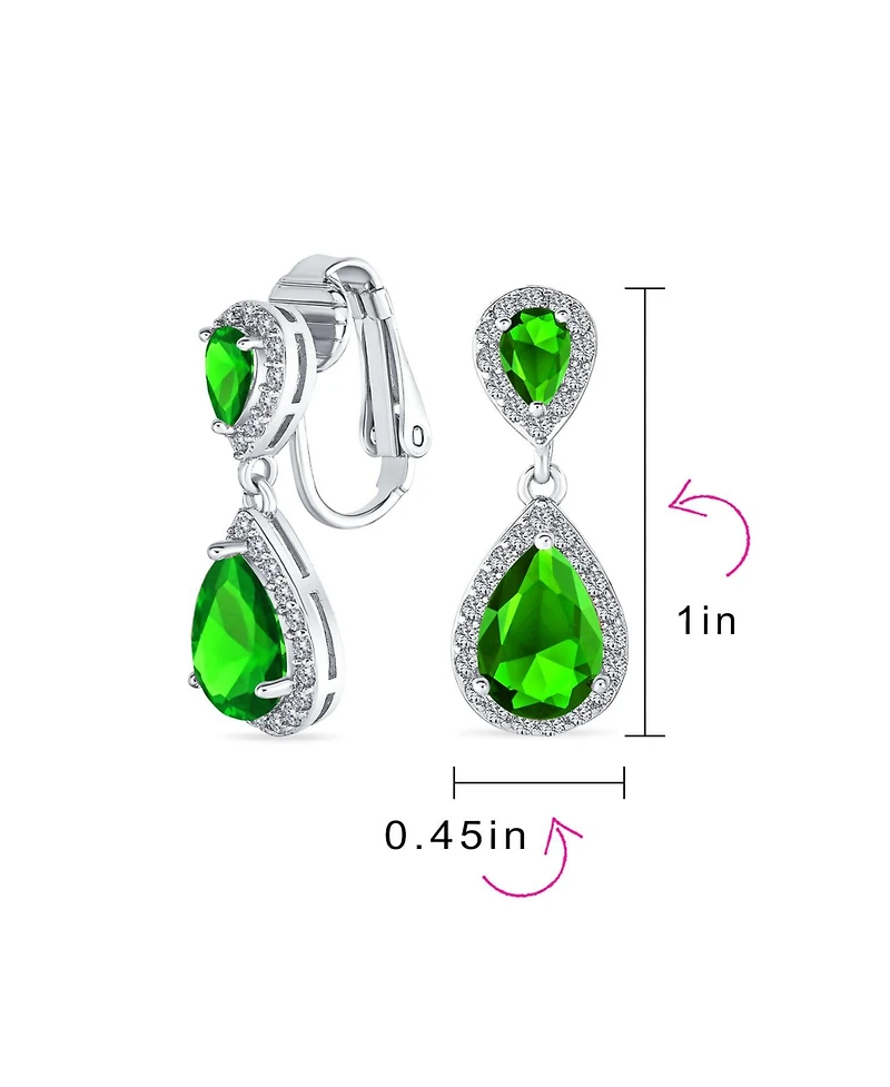Bling Jewelry Classic Halo Lavander Cubic Zirconia Cz Double Solitaire Teardrop Dangle Earrings Clip On