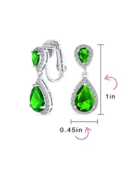 Bling Jewelry Classic Halo Lavander Cubic Zirconia Cz Double Solitaire Teardrop Dangle Earrings Clip On