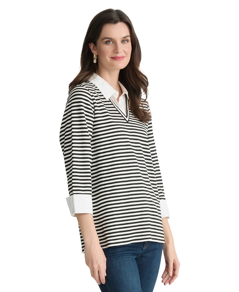 Jones New York Women's 3/4-Sleeve Collared Two-Fer Top