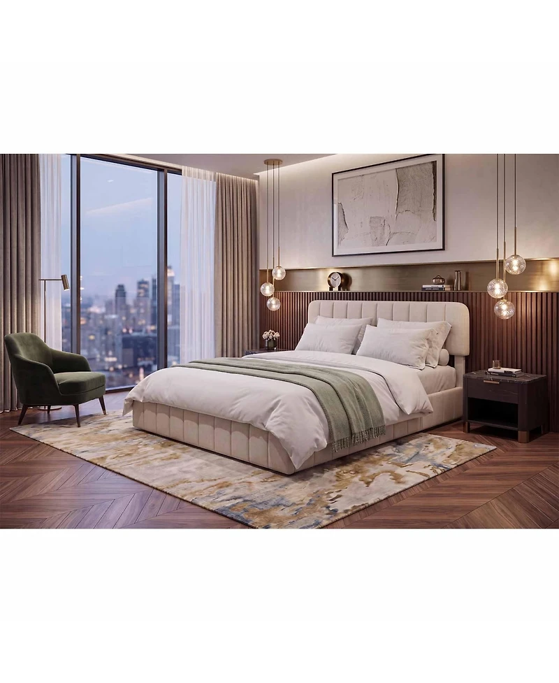 gaomon Velvet Upholstered Platform Bed with Adjustable Headboard - Vertical Channel Tufted, No Box Spring Needed, Easy Assembly