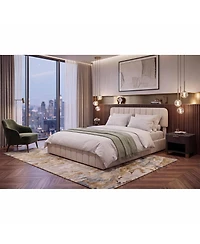 gaomon Velvet Upholstered Platform Bed with Adjustable Headboard - Vertical Channel Tufted, No Box Spring Needed, Easy Assembly