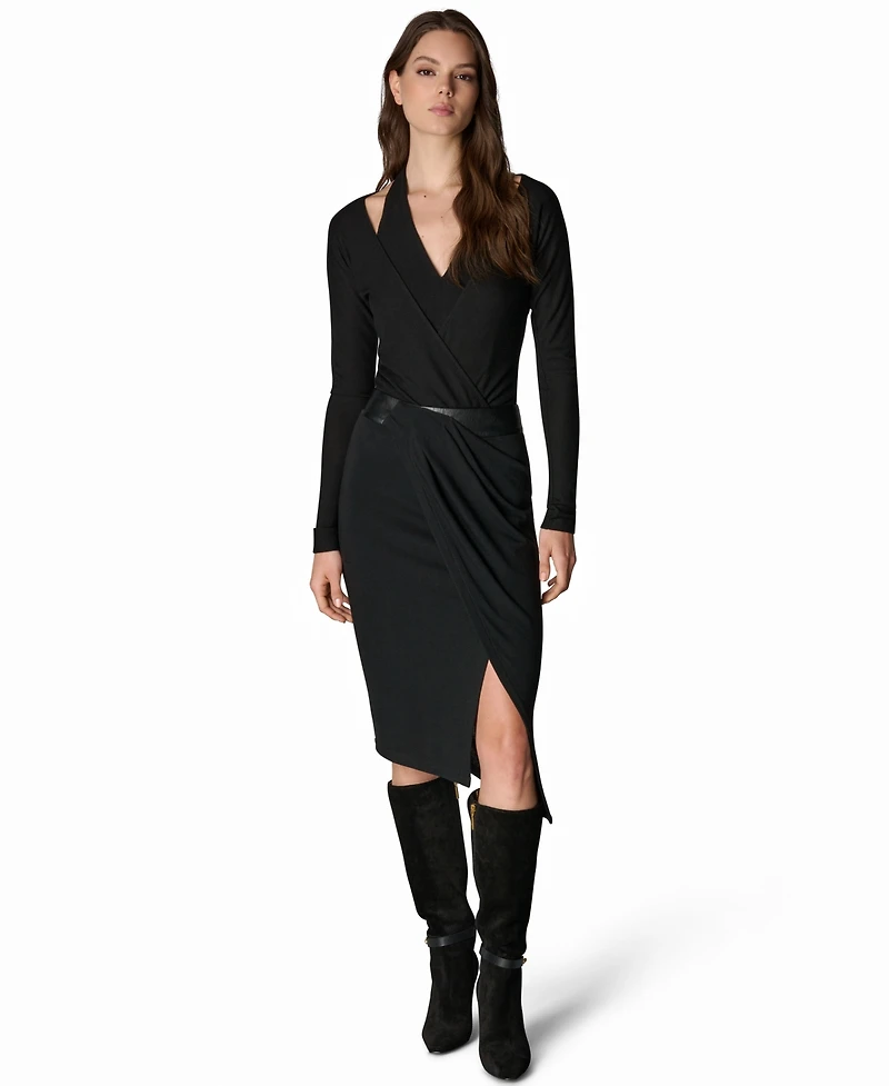 Donna Karan New York Women's Mixed-Media Wrap Midi Skirt