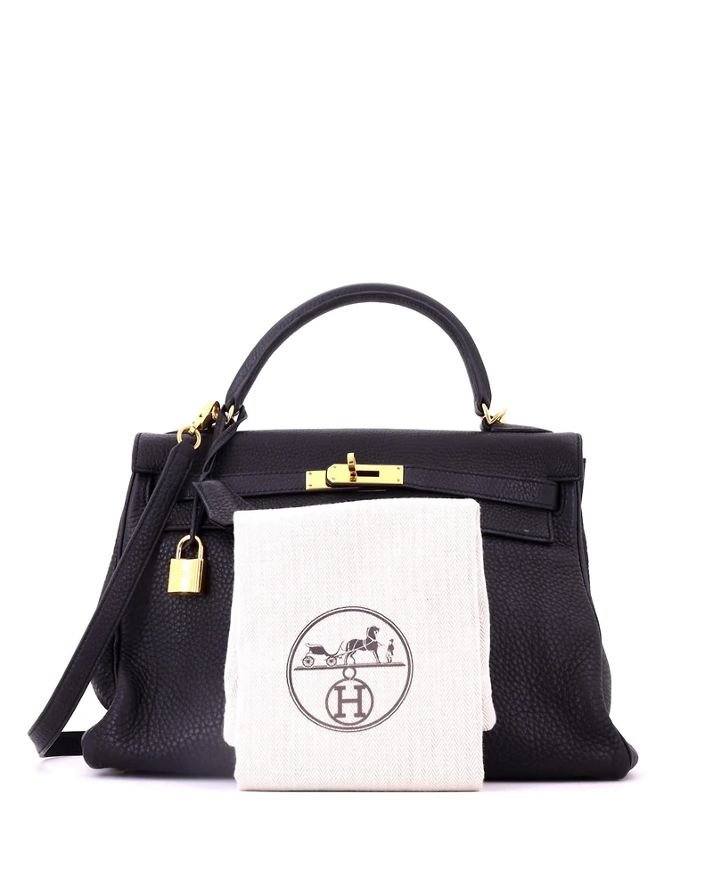 Pre-Owned Hermes Kelly 32 Handbag Black Togo with Gold Hardware