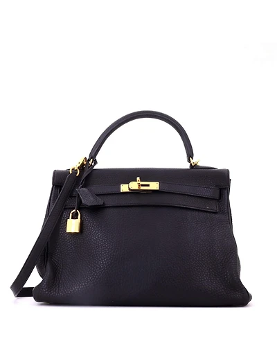 Pre-Owned Hermes Kelly 32 Handbag Black Togo with Gold Hardware