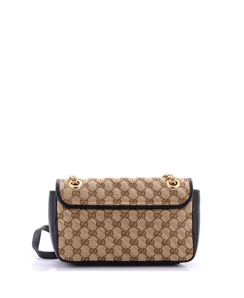 Pre-Owned Gucci Small Gg Marmont Flap Bag Diagonal Quilted Gg Canvas with Leather