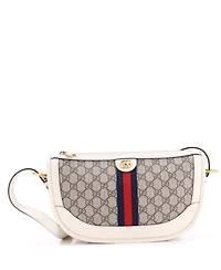 Pre-Owned Gucci Large Ophidia Curved Zip Shoulder Bag Gg Coated Canvas with Leather