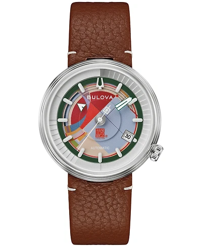 Bulova Men's Limited Edition Automatic Frank Lloyd Wright David and Gladys Wright House Brown Leather Strap Watch 38mm