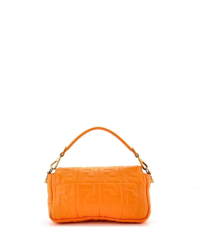 Pre-Owned Fendi Medium Baguette Nm Bag Zucca Embossed Leather