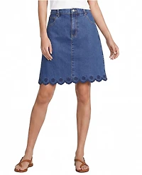 Lands' End Women's Soft Denim 5 Pocket Above the Knee Skirt with Embroidered Hem