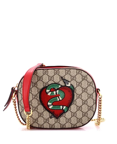 Pre-Owned Gucci Mini Chain Crossbody Bag Embroidered Gg Coated Canvas