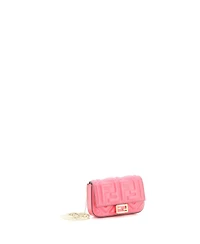 Pre-Owned Fendi Nano Chain Baguette Charm Bag Zucca Embossed Leather