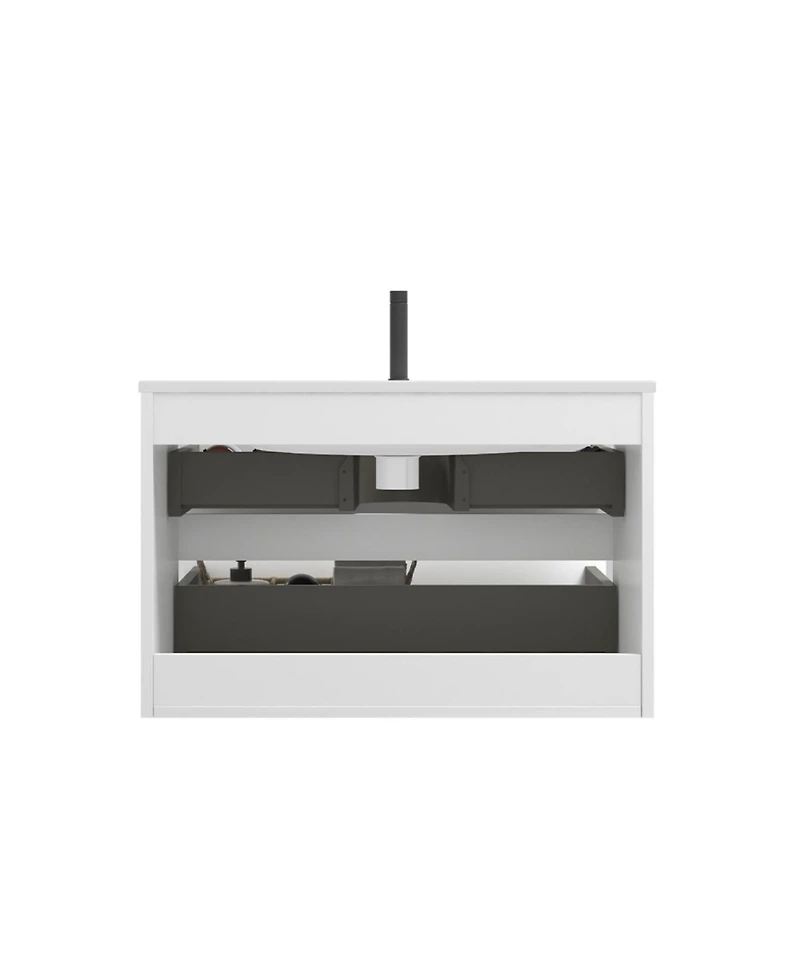 Streamdale Furniture 30" Glossy Wall Mount Vanity With Ceramic Sink