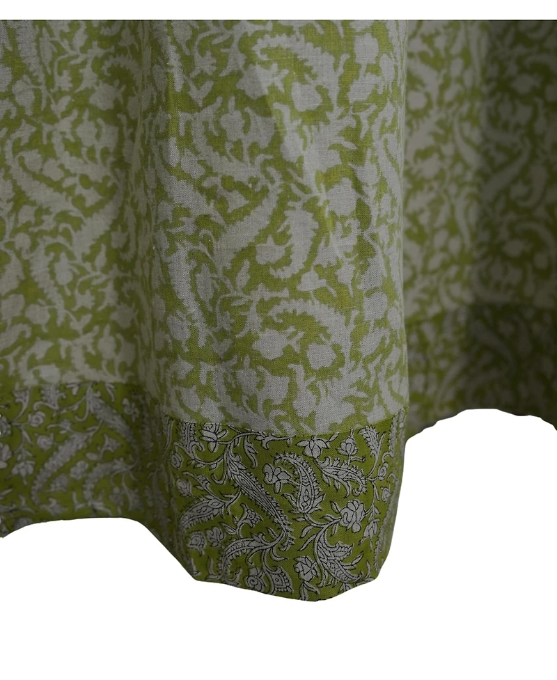 Fabdivine Floral Block Print Rod Pocket Linen Curtain