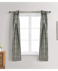 Fabdivine Handcrafted Floral Block Print Pleated Gray Linen Blend Ring Curtain
