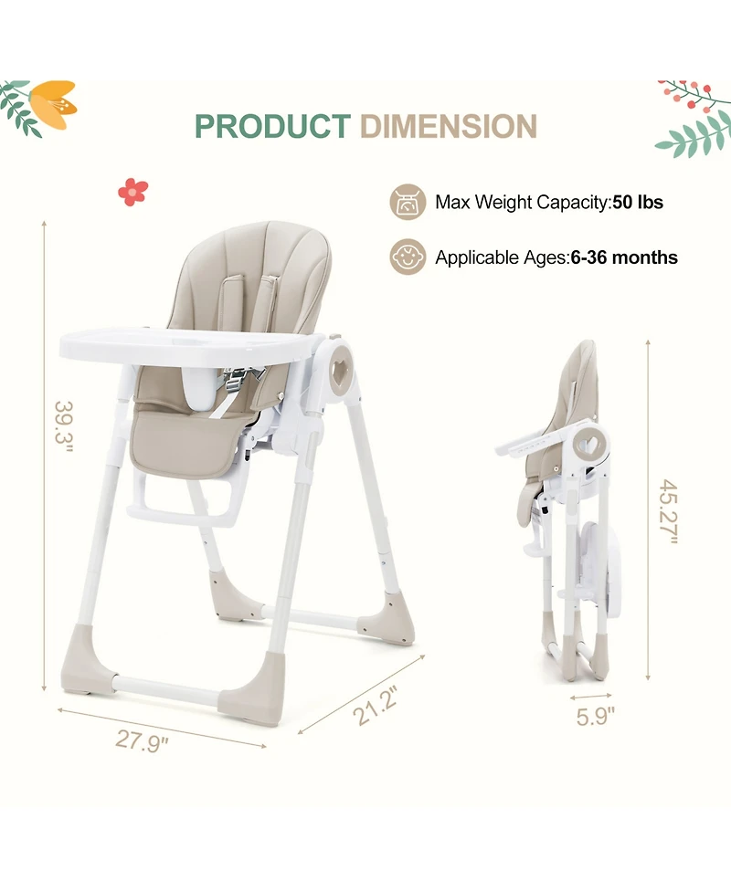 homfan 39.4L x 21.3W x 28H in Toddler High Chair with Removable Tray and Safety Harness, Baby Booster Seat for Dining Room Kitchen