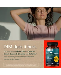 Sunergetic Dim Supplement 150mg with Broccoli Extract, Calcium D-Glucarate and Bioperine, Menopause Support for Men and Women, 60 Capsules