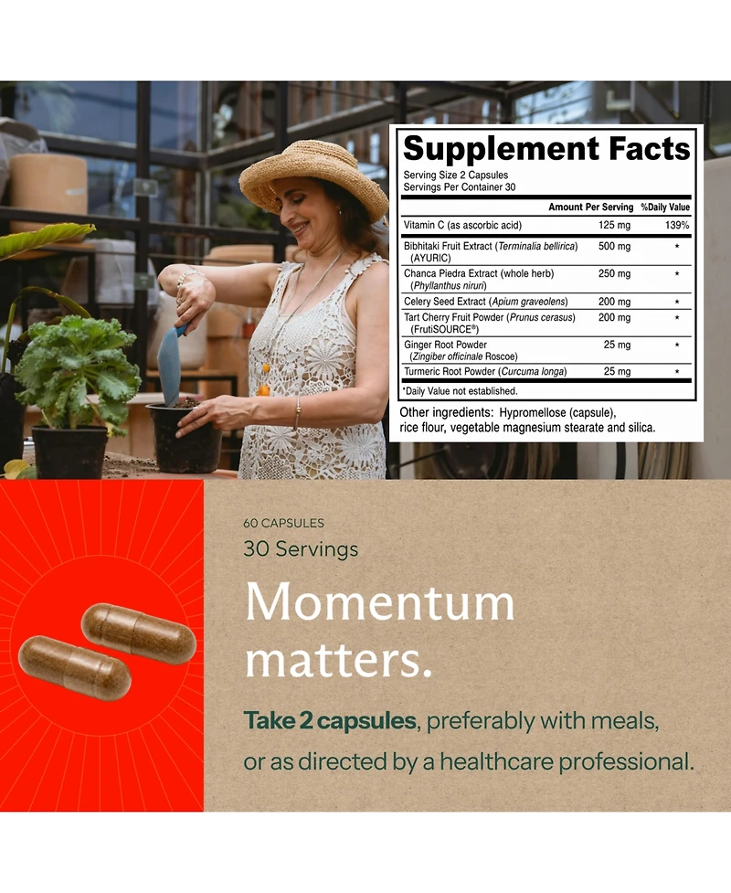 Sunergetic Uric Acid Support Supplement with Tart Cherry, Chanca Piedra and Turmeric, Uric Acid Cleanse and Kidney Support, 60 Capsules