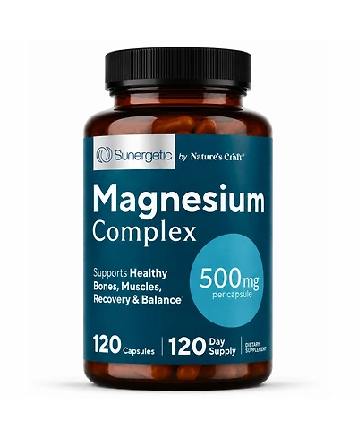 Sunergetic Magnesium Citrate and Oxide 500mg Capsules for Bone, Muscle and Energy Support, 120 Count