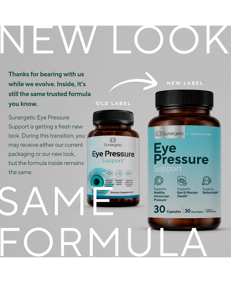 Sunergetic Eye Pressure Support Capsules with FloraGLO Lutein, affronEYE Saffron and Zeaxanthin, 30 Count
