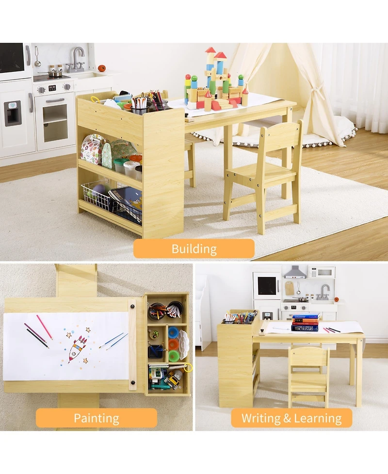 homfan Toddler Craft Play Wood Activity Desk Kids Art Table with Large Storage Shelves for Writing Drawing,Nursery, Children's Wooden Furniture