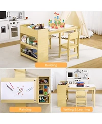homfan Toddler Craft Play Wood Activity Desk Kids Art Table with Large Storage Shelves for Writing Drawing,Nursery, Children's Wooden Furniture