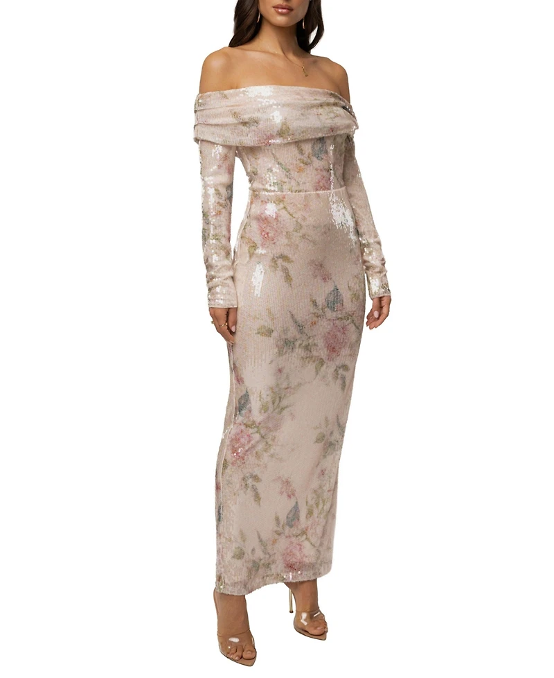 Jluxlabel Women's High-Waisted Floral Villa Nights Sequin Skirt