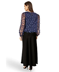 Yumi Women's Sheer Sleeve Applique Flower Top