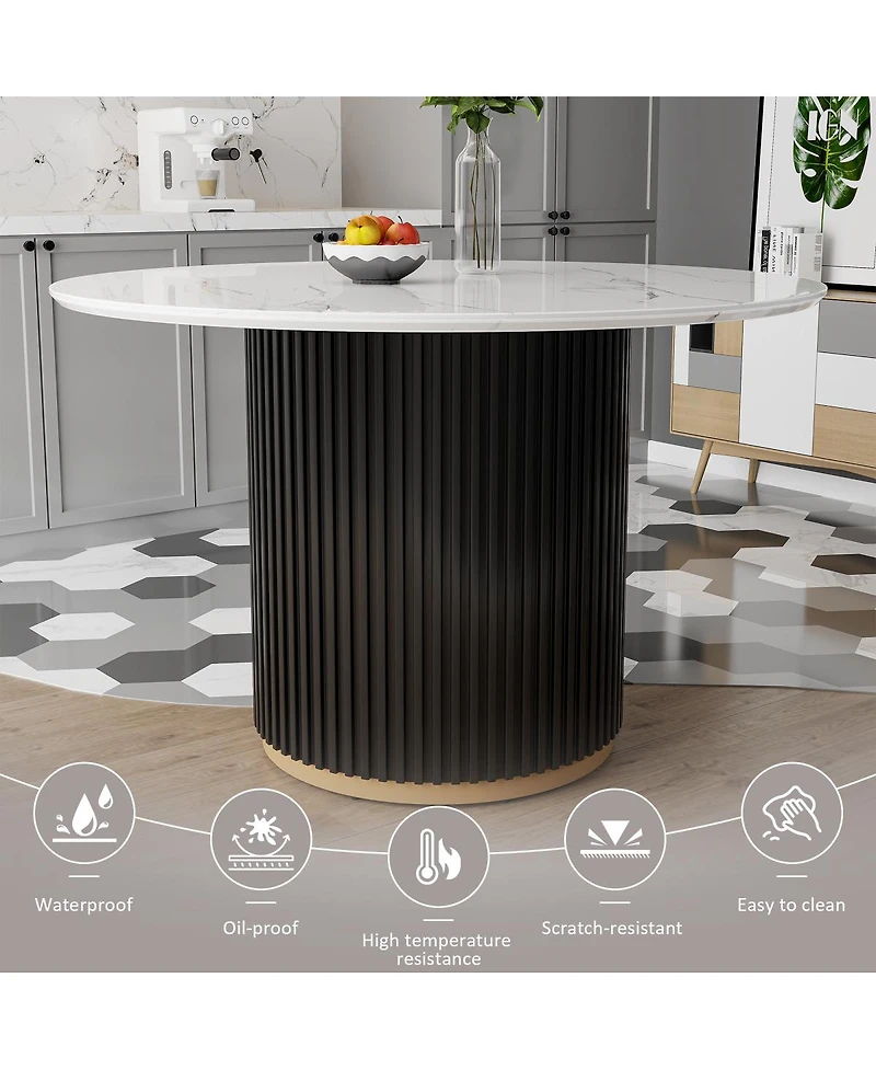 Streamdale Furniture 46" Round Faux Marble Dining Table with Metal Base