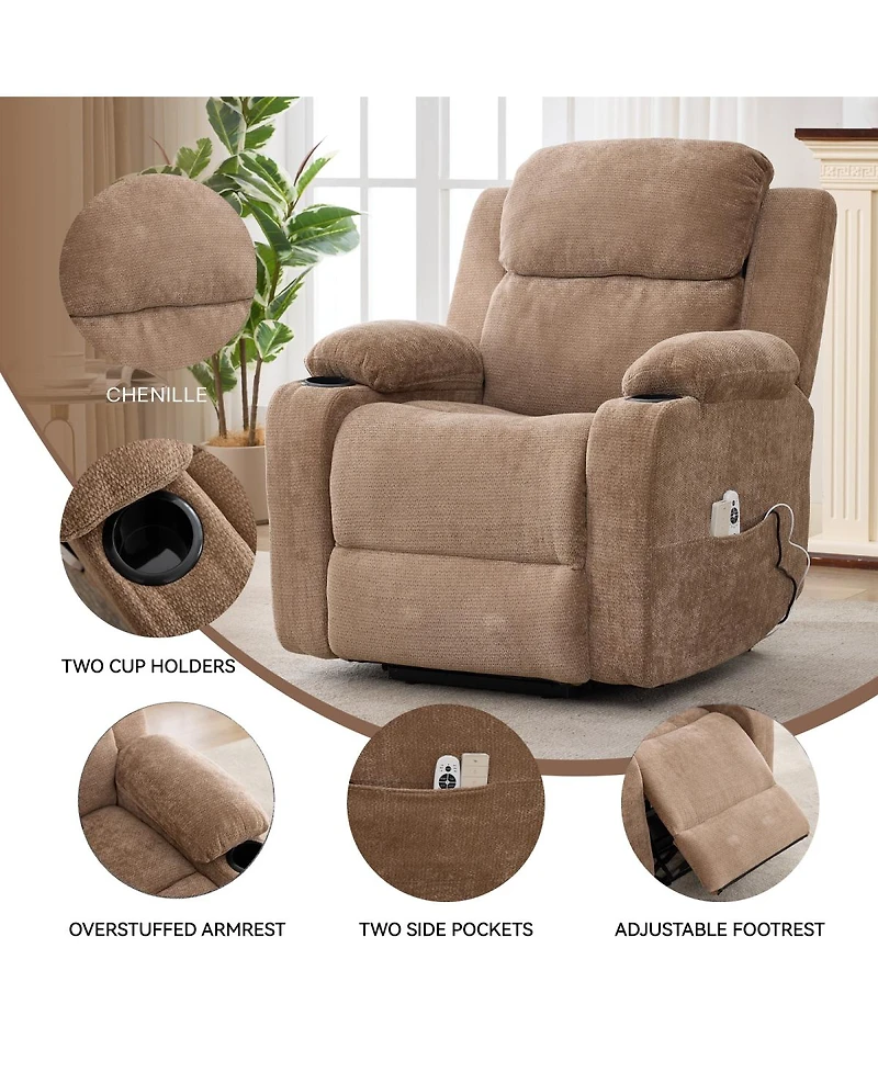 Streamdale Furniture Chenille Power Lift Recliner Chair, 350 Lbs Capacity, 8 Point Massage, Heating