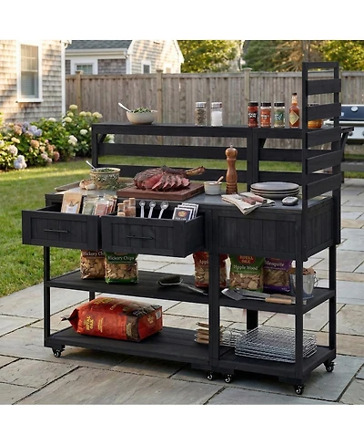 Streamdale Furniture 62.3'' Solid Wood Patio Kitchen Island With Stainless Steel Top