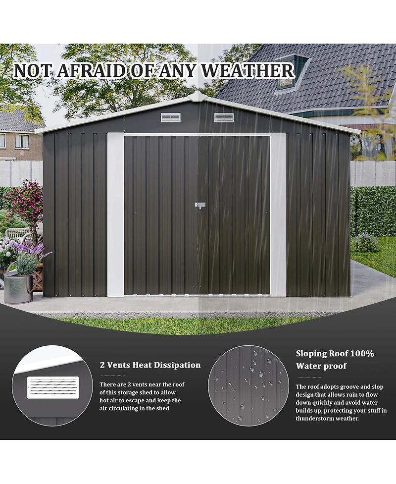 Streamdale Furniture 10x14 Feet Metal Outdoor Storage Shed With 3 Lockable Doors