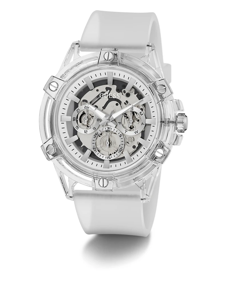 Guess Men's Quartz Clear Silicone Strap Watch 48mm