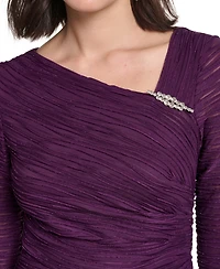 Jessica Howard Women's Elbow Sleeve Asymmetrical Neckline Side Tuck Dress