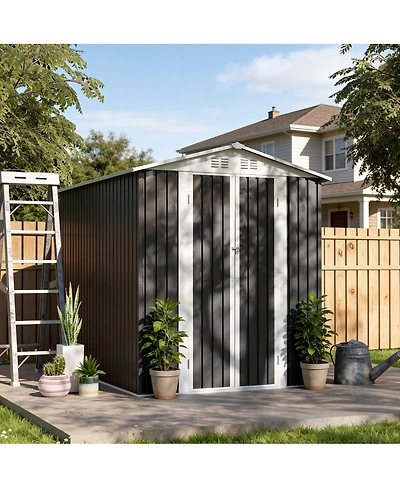 Streamdale Furniture 6x9 Feet Metal Garden Shed With Hinge Door Outdoor Tool House Apex Roof