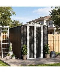 Streamdale Furniture 6x9 Feet Metal Garden Shed With Hinge Door Outdoor Tool House Apex Roof