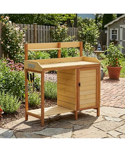 Streamdale Furniture Outdoor Wooden Potting Bench with Sink and Storage