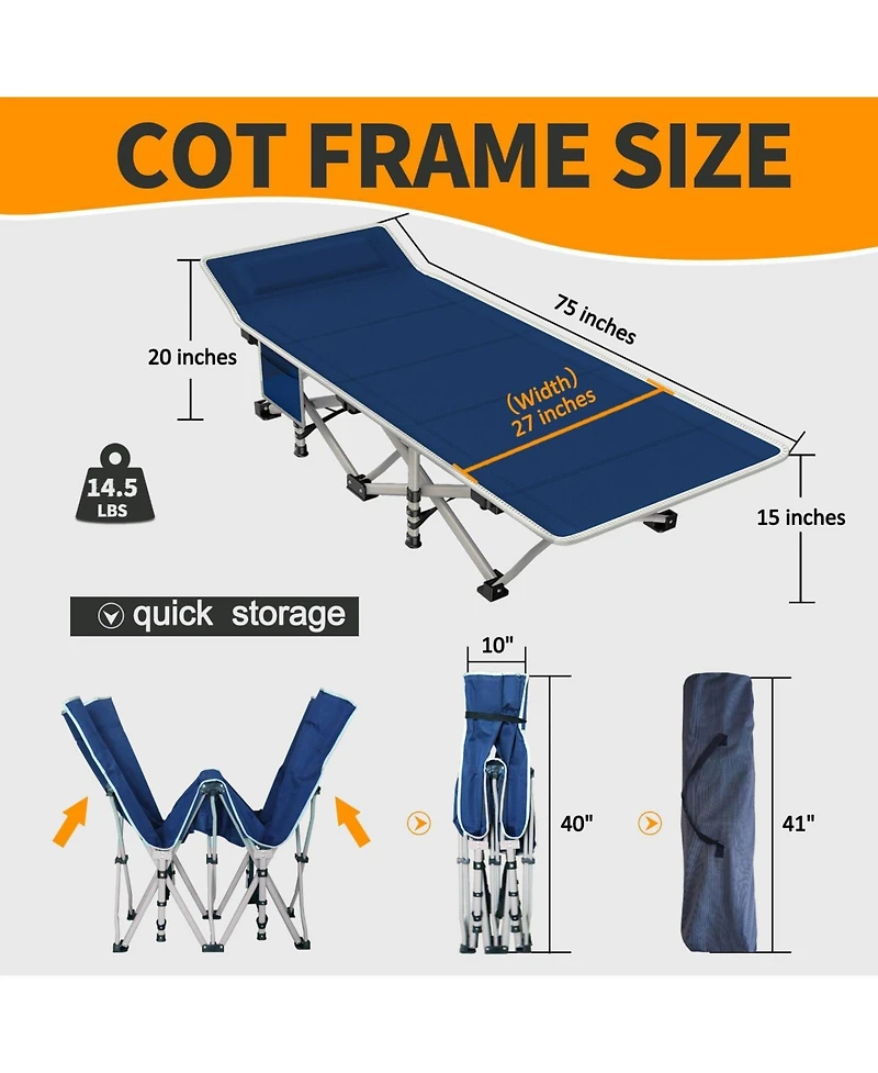 Aofar Camping Cot Folding Bed With Mattress Carry Bag