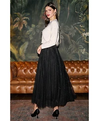 Yumi Women's Diamonte Tulle Maxi Skirt