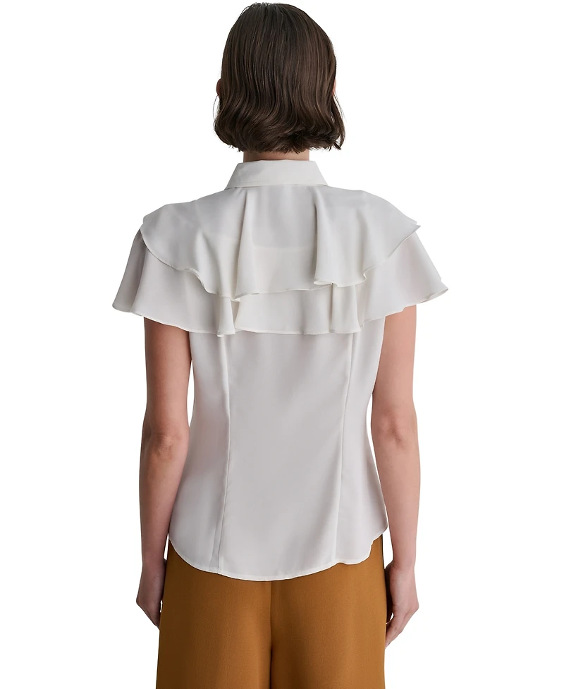 Bcbg Women's Button-Front Tiered Ruffle Short-Sleeve Blouse