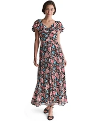 Bcbg Women's Printed Ruffle-Sleeve V-Neck Empire Maxi Dress