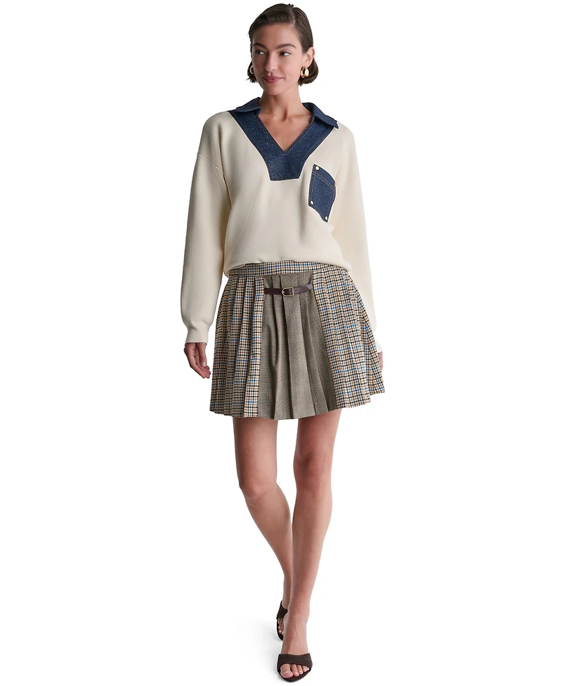 Bcbg Women's Back Zipper Pleated Plaid Mini Skirt