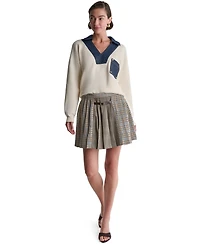 Bcbg Women's Back Zipper Pleated Plaid Mini Skirt