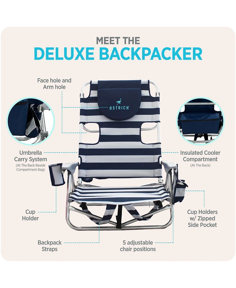 Ostrich The Deluxe Backpacker Portable Beach Chair with Cooler Bag