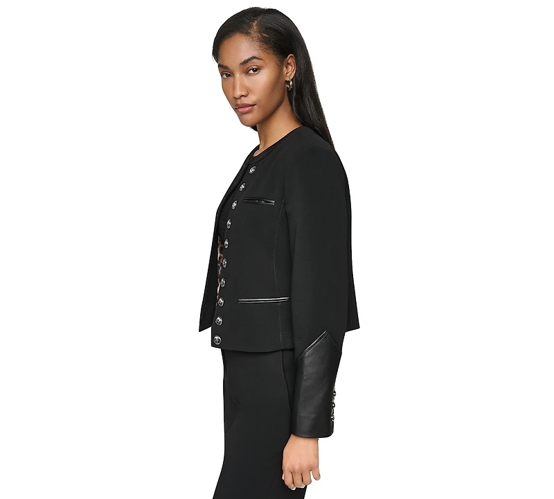 Dkny Women's Cropped Collarless Button-Front Jacket