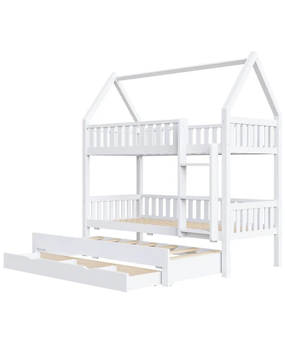 Streamdale Furniture House Bunk Bed With Fence, Trundle and Drawers