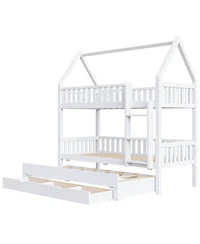 Streamdale Furniture House Bunk Bed With Fence, Trundle and Drawers