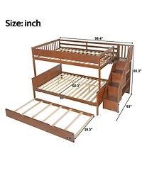 Streamdale Furniture Xl Bunk Bed with Storage, Stairs, Trundle, Led Light