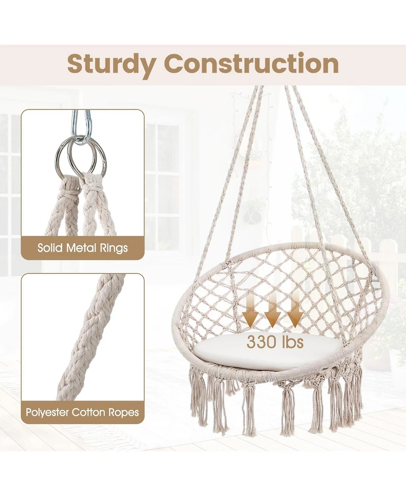 Costway Swing Chair, Hammock Chair with Round Seat Cushion, Indoor and Outdoor Boho