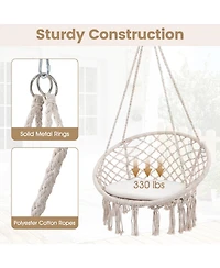 Costway Swing Chair, Hammock Chair with Round Seat Cushion, Indoor and Outdoor Boho